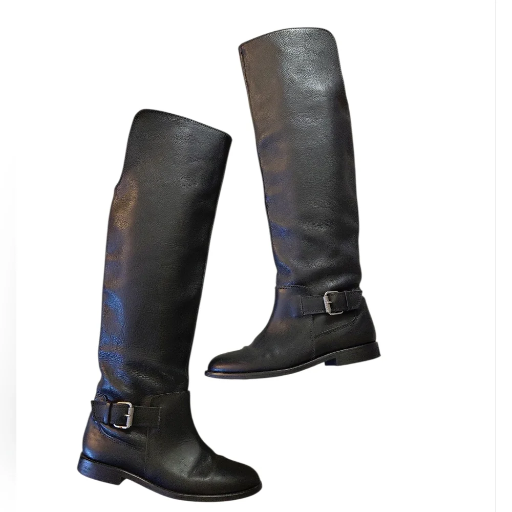 Madewell The Conor Black Riding Knee-High Black Leather Boots Size 6.5